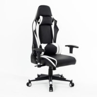 Kursi Komputer Kulit Hitam Putih Profesional untuk PC, Kursi Gaming Busa Cetak Berkualitas Tinggi