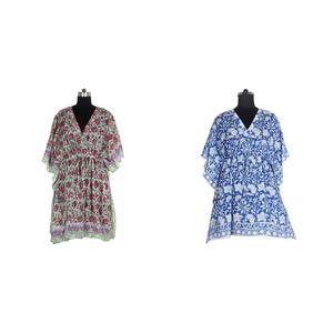 Vestido caftán corto de tela de seda, talla libre - Product Image 1