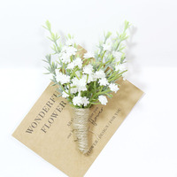 Boutonnière artificielle en gypsophile avec cordon de chanvre, fleur rustique blanche pour décoration de mariage et de fête, vente en gros