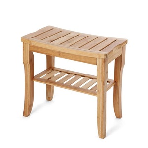 Bamboo Carving Bamboo <b>Bathroom</b> <b>Stool</b> 60X70cm Rectangular Freestanding Shower Seat With Shelf - Product Image 1