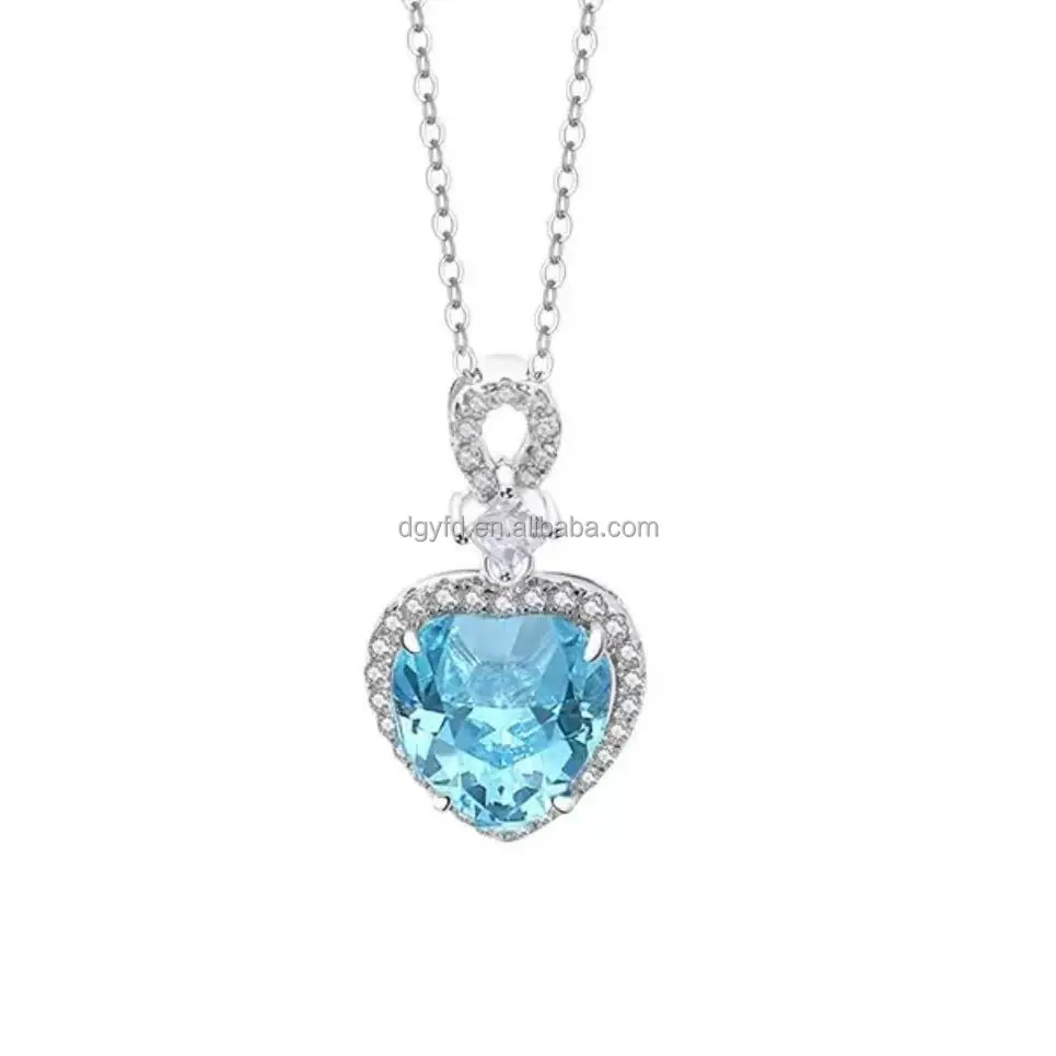 Tùy chỉnh 925 Sterling bạc trang sức cho phụ nữ 5A Ice cut tim Cubic Zirconia Vòng cổ Birthstone tim mặt dây chuyền đồ trang sức nhà máy