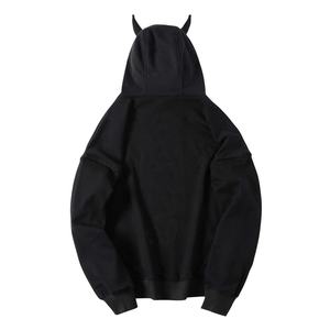 Wholesale Custom New Design <b>Full</b> <b>Zip</b> <b>up</b> <b>Hoodie</b> With Horns Devil Horn <b>Hoodie</b> Men Blank Fleece Fitness Horn <b>Hoodie</b> - Product Image 3