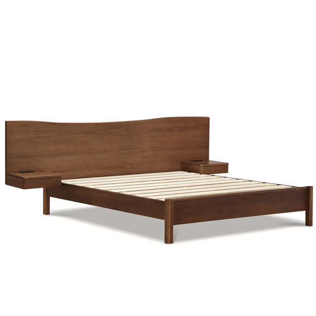 Rosewood Solid Wood Bed Frame With 2 Floating Side Tables Headboard King Size Luxurious Wooden Bed Platform Bed Base