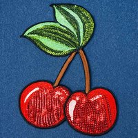 Parche Redondo de PVC con Lentejuelas Termoadhesivas con Diseño de Cereza para Múltiples Usos en Lona, Chaquetas, Bolsos, Sombreros y Regalos
