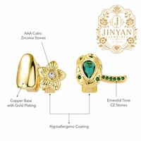 Grillz dentaire réglable en cuivre avec zircon vert motif fleur, style Hip Hop, bijoux de fête d'Halloween pour hommes et femmes, Or Argent