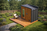 Sauna extérieur Thermowood pour 4 personnes, cabine familiale avec façade entièrement vitrée, sauna en bois massif pour la maison et le jardin