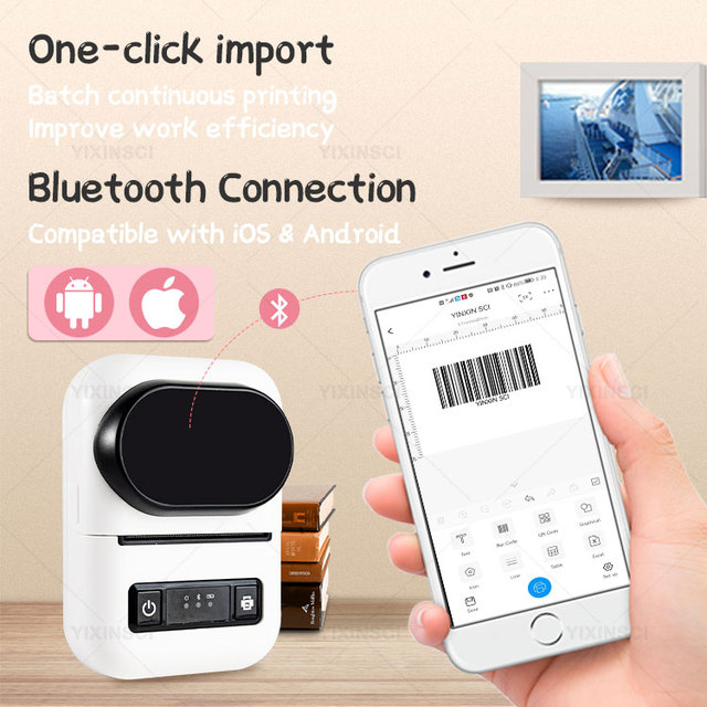 Portable Adhesive Barcode PT260 58mm Thermal Mini Label Printer with for Rechargeable Battery Black & White in Stock