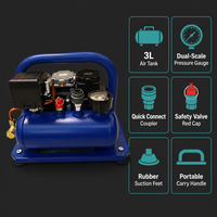 Mini compresseur d'air portable électrique 3L pour gonflage de pneus de voiture et pulvérisation, connexion rapide, utilisation en atelier