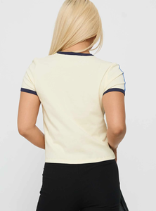 T-shirt à manches courtes pour femme, style Y2K vintage, coupe ajustée, motif imprimé <span class=keywords><strong>Mon</strong></span> Cherie 08, col rond, avec panneaux latéraux rayés, streetwear décontracté - Product Image 3