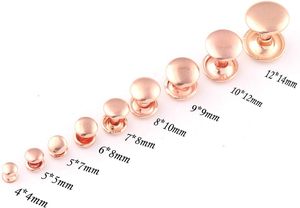 Rivets à double capuchon en or rose, boutons métalliques ronds, rivets rapides, clous pour sacs à main, chaussures, ceintures, artisanat du cuir, kit de bricolage - Product Image 1