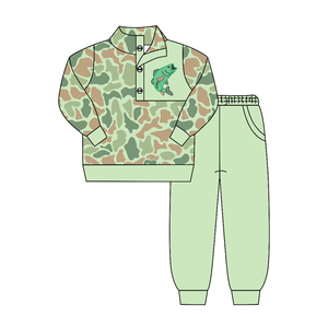 BLP1423 Conjunto de Ropa Personalizado para Niño Pequeño, Estampado de Ciervo en Camuflaje Verde, Ropa de Otoño al por Mayor para Niños - Product Image 5