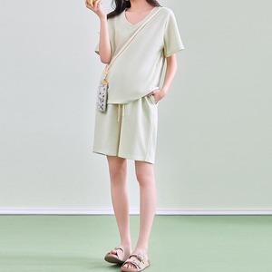 Completo <span class=keywords><strong>Premaman</strong></span> YIYI Sottile e Morbido, Set Comodo Elasticizzato per la Gravidanza, T-shirt Casual con Scollo a V e <span class=keywords><strong>Pantaloncini</strong></span> con Coulisse, Taglie Forti - Product Image 2