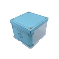 Boîte à gâteau bleu ciel, écologique, recyclable, portable, en carton double face, avec film PET transparent, pelliculage mat et gaufrage