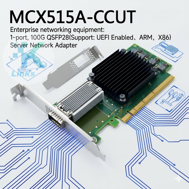 MCX515A-CCUT Mellanox CX-5 100GbE QSFP28 1-Port PCIe3.0x16 Wired Ethernet Adapter Network Interface Card for Server in Stock