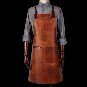 CHANGRONG Custom High End vintage brown leather apron with leather belt