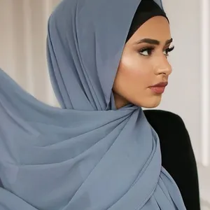hijab 6pcs Suppliers-GLS004 Bán Buôn Trung Quốc Khăn Choàng Đầu Tùy Chỉnh Màu Trắng Phụ Nữ Giá Rẻ Khăn Trùm Đầu Hồi Giáo Dân Tộc Khăn Choàng Voan Trơn