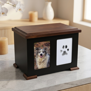 Urne funéraire en bois pour animaux de compagnie avec cadre photo et emplacement pour empreinte de patte, boîte à cendres commémorative pour chiens et chats, cercueil d'hommage funéraire - Product Image 5