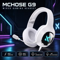 Casque de jeu filaire MCHOSE G9 avec haut-parleurs dynamiques de 50 mm à diaphragme plaqué titane, son surround virtuel 7.1 par logiciel, microphone RGB