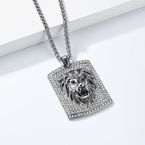 Hot-selling yunnique cross-border e-commerce hip-hop <b>titanium</b> steel gold-plated diamond lion head pendant for men, - Product Image 4