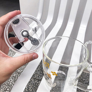 Zogifts Tazza in Vetro Trasparente da 500ml con Disegni di Gatto/<span class=keywords><strong>Orso</strong></span>/Coniglio/Maiale, Creativa con Cannuccia per <span class=keywords><strong>Acqua</strong></span>, Latte, Tè, Succo - Product Image 2