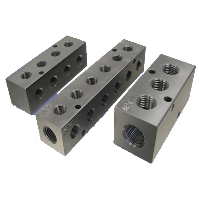 CNC machining black anodized hydraulic pneumatic manifold Aluminum air manifolds Cusrom Stainless Steel manifolds