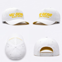 Gorra Deportiva Blanca y Amarilla 4U GEAR para Actividades al Aire Libre, Logotipo 3D, Ventilaciones Cortadas con Láser, 6 Paneles, Cierre a Presión, Visera Curva para Hombres y Mujeres