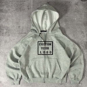 Wholesale Custom Logo Mens Clothing Cropped Full <strong>Zip</strong> up Hoodie Oversized Drop Shoulder Fleece Lined Streetwear <strong>Zip</strong> <strong>Hooded</strong> - Product Image 1