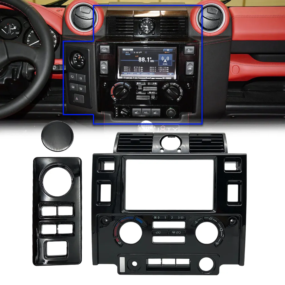 Car styling Stereo Doppio 2 Din Dash Kit cruscotto center console per Land Rover Defender lucido nero opaco nero di CARBONIO GUARDARE