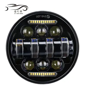 Lampu Depan Led 5.75 Inci 75W Bentuk Bulat, Lampu Sorot Depan Sepeda Motor Lampu OffRoad Halo LED dengan Mata Malaikat