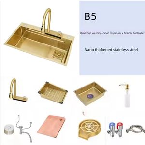 Robinet cascade multifonctionnel en or moderne, distributeur de tasses pour évier de <span class=keywords><strong>cuisine</strong></span> en acier inoxydable 304 - Product Image 5