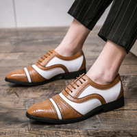 Herren-Schnürschuhe mit Zehenkappe in Zweifarbigem Blockdesign aus Geschnitztem Leder, Höhenerhöhend, Rutschfest, Atmungsaktiv, Verschleißfest, für Büro, Karriere und Hochzeit