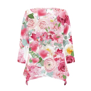 Tunica Hawaiana Floreale Stampata <span class=keywords><strong>Taglie</strong></span> Forti da Donna, Top e Camicette a Maniche 3/4, Camicie con Scollo a V, T-shirt Basica Larga, Vestito Camicia Irregolare - Product Image 3