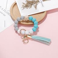 Silikonperlen Elastischer Schlüsselanhänger Armband Schlüsselband mit Niedlichen Quasten für Frauen