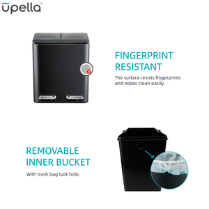 <span class=keywords><strong>Pattumiera</strong></span> da <span class=keywords><strong>Cucina</strong></span> Rettangolare in Acciaio Inox da 16L con Due Scomparti, Pedale e Chiusura Ammortizzata - Product Image 2