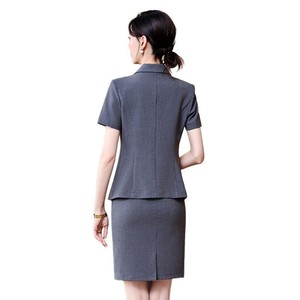 Women's Suit Set Short Sleeve Gray Professional Workwear Office Lady Breathable Polyester Fabric - Product Image 5