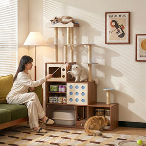 Cloud <b>Cat</b> Climbing Tree 4 Levels Solid Wood Multilayer Board Large Space Storage Cabinet For Living Room Pet Furniture - Product Image 1