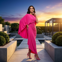 En stock Nouvelle robe longue décontractée d'été style chic français à manches chauve-souris, taille ajustée, unie, respirante, en tissu non tissé