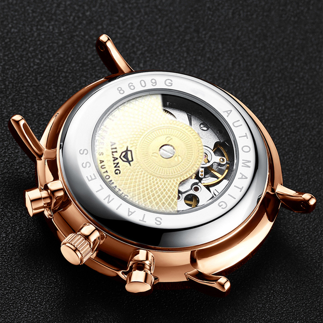 AILANG Brand New Fashion Moon Phase Analog Mechanical Watch Men Stainless Steel Mesh Strap 50m Waterproof Automatic