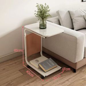 Mesa auxiliar para sofá con estante de almacenamiento y ruedas para sala de estar y dormitorio, color nogal - Product Image 4