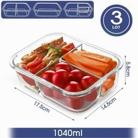 Ensemble de 3 récipients de préparation des repas en verre, 1, 2 et 3 compartiments pour le contrôle des portions, hermétiques, compatibles four et congélateur