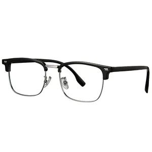 Montura de gafas Retro 1 pieza Logotipo personalizado Ligero para hombre Metal TR Montura óptica Gafas Lentes reemplazables