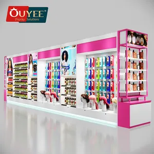 Fashion Mall Wall Mounted Hair Toiletries Display Stand Beauty Shop Aluminum Wig Display Cabinet
