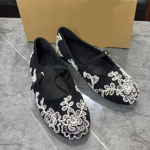 2025 primavera/estate nuove scarpe da donna <span class=keywords><strong>nere</strong></span> <span class=keywords><strong>Mary</strong></span> <span class=keywords><strong>Jane</strong></span> ricamate a testa tonda ballerine scarpe basse a bocca bassa - Product Image 2