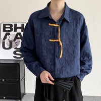 Chemise décontractée pour homme à manches longues, style Tang, avec boutons grenouille, en jacquard texturé, coupe ample, pour le quotidien