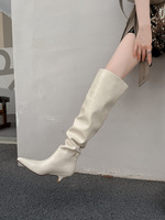 Bottes d'équitation d'hiver à talon fin en cuir véritable, à bout pointu, montantes jusqu'au genou, à enfiler