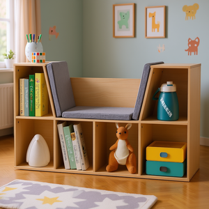 Organisateur de bibliothèque naturel 6 cubes pour coussin de siège de rangement pour chambre d'enfant et étagère de salle de jeux 40.5x12x23.5" - Product Image 2