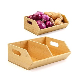 Kitchen bamboo lacquered storage box for <b>potatoes</b> and onions, stackable sustainable food organizer for fruits and vegetables. - Product Image 1