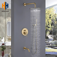Ensemble de douche de luxe en acier inoxydable brossé avec cascade dissimulée, jets de massage et rotation à 180° pour hôtels