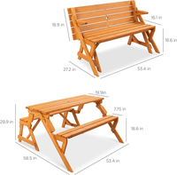 Banc de jardin convertible 2-en-1 pour pique-nique, pliable, en bois, gain de place, couleur personnalisable pour jardin et camping