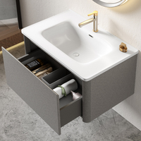 Meuble-lavabo de salle de bain de luxe italien, sans poignée, à porte unique, étanche, avec vasque flottante, armoire de rangement minimaliste pour hôtels et maisons.